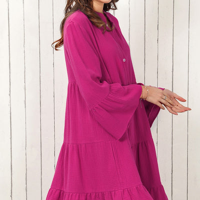 Vestido Camisero Liso Mujer Plisado Holgado y Elegante - Image 2