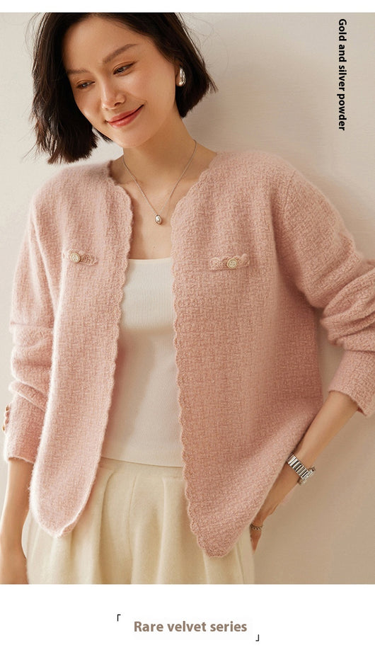 Cardigan de Cachemira Estilo Chanel - Tejido Suelto Cuello Redondo Manga Larga - Image 14
