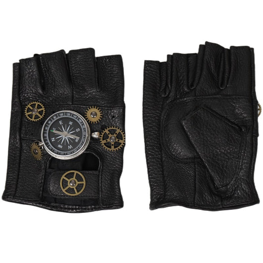 Guantes Steampunk de Cuero Vintage con Brújula - Estilo Retro Medio Dedo - Image 10