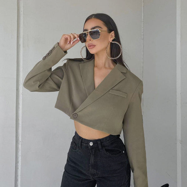 Blazer Suelto de Color Liso para Mujer - Estilo Casual y Versátil