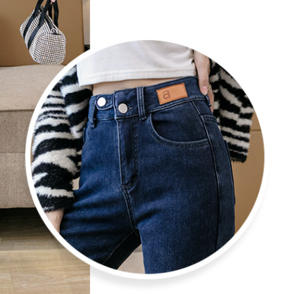 Pantalones Denim Cintura Alta con Forro de Visón para Mujer - Image 14