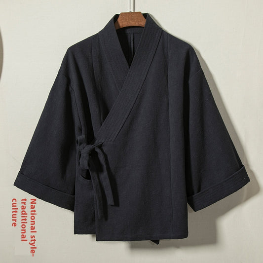 Bata Tradicional China Hombre Algodón Lino Suelta y Gruesa