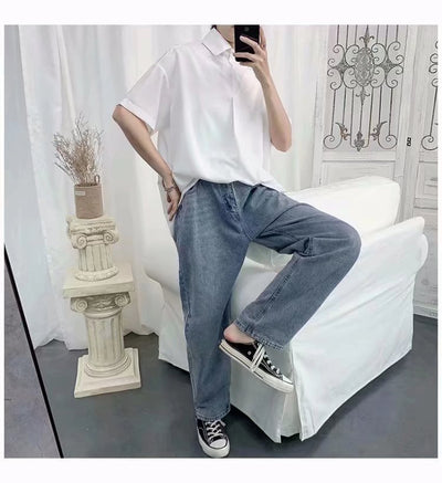 Camisa Suelta de Manga Corta en Color Sólido para Hombre - Image 16