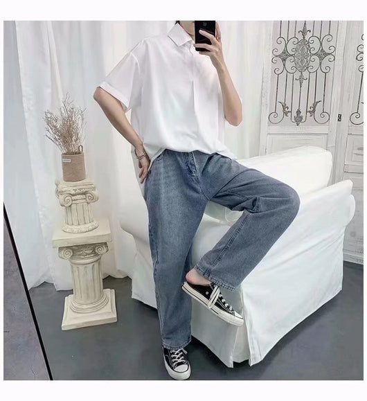 Camisa Suelta de Manga Corta en Color Sólido para Hombre - Image 16