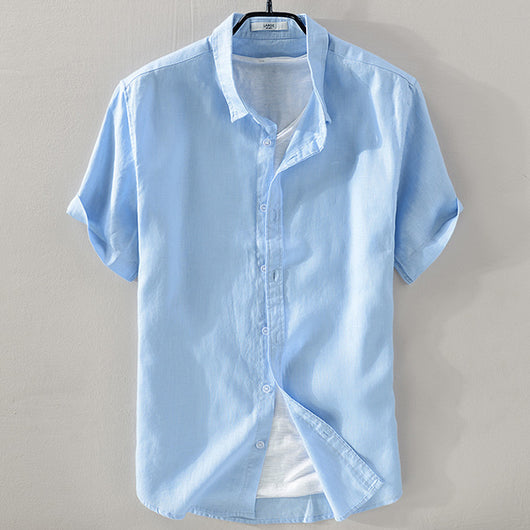 Camisa de Lino Puro Manga Corta Transpirable para Hombre - Image 14