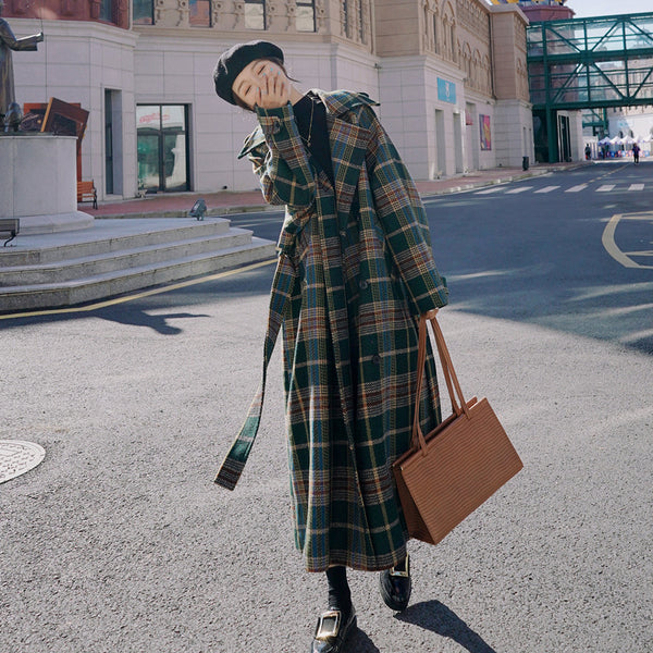 Abrigo Largo de Cuadros para Mujer - Elegancia Otoño e Invierno