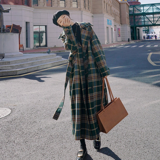 Abrigo Largo de Cuadros para Mujer - Elegancia Otoño e Invierno - Image 2