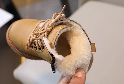 Black children's fashion Martin boots with laces and a side zipper, featuring a thick rubber sole. - Image 19