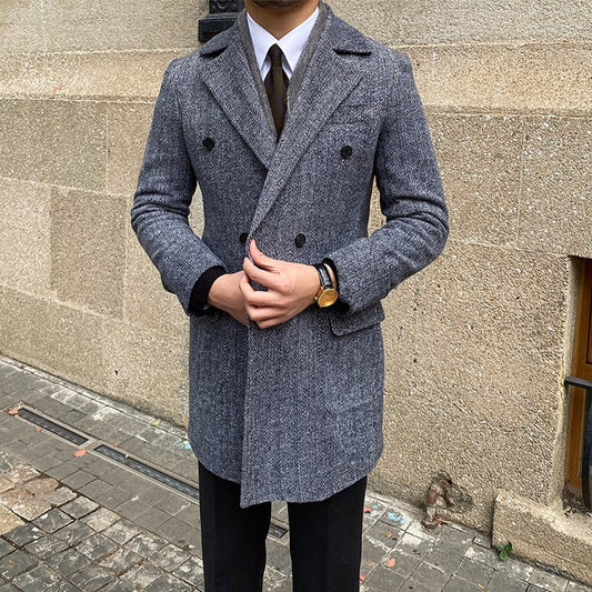 Abrigo Tweed Doble Fila de Largo Medio para Hombre