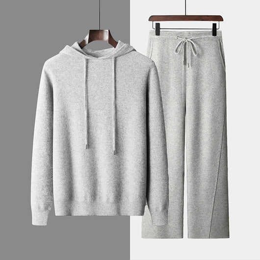 Conjunto Deportivo Lana Pura Hombre: Sudadera sin Costuras y Pantalón Tejido con Cordón