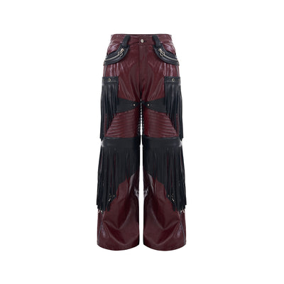 Pantalones de Cuero PU Rojo Diseño Deconstruido para Hombre - Image 3