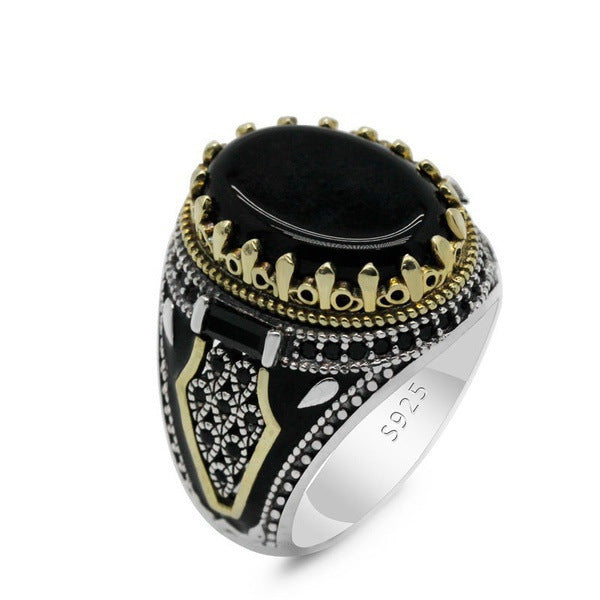 Anillo de Plata 925 con Ágata Negra Natural para Hombre - Image 3