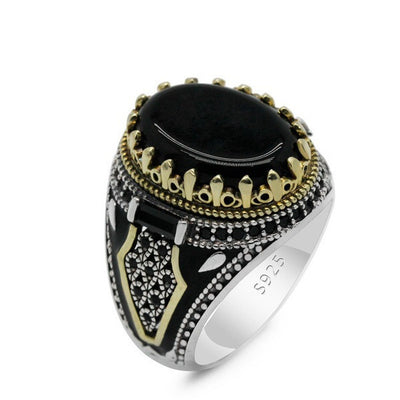 Anillo de Plata 925 con Ágata Negra Natural para Hombre - Image 3