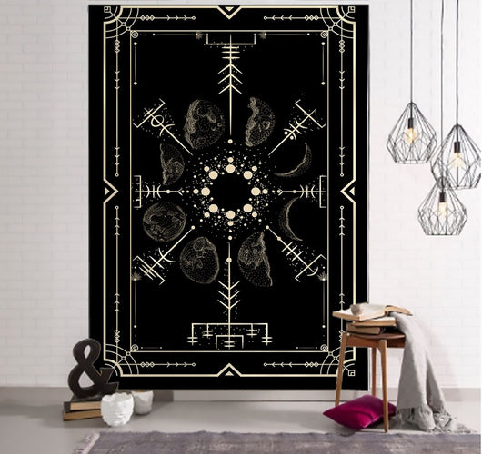 Tapiz de Tarot Witchcraft con Patrón Geométrico del Universo - Negro y Khaki - Image 3
