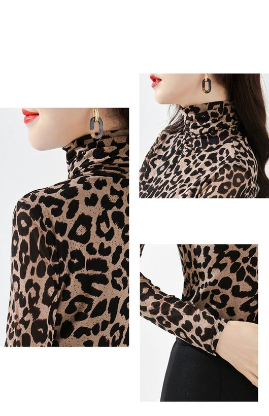 Blusa Base Cuello Alto Estampado Leopardo para Mujer - Image 10
