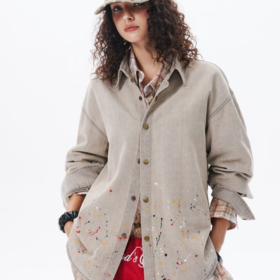 Camisa Denim Holgada con Efecto Tinta Splash - Image 20