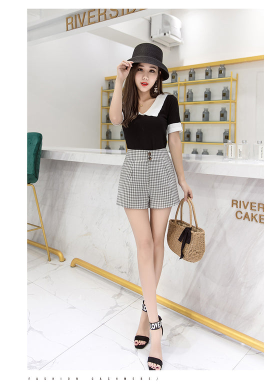 Shorts de Cintura Alta con Estampado Cuadros y Pierna Ancha - Image 10