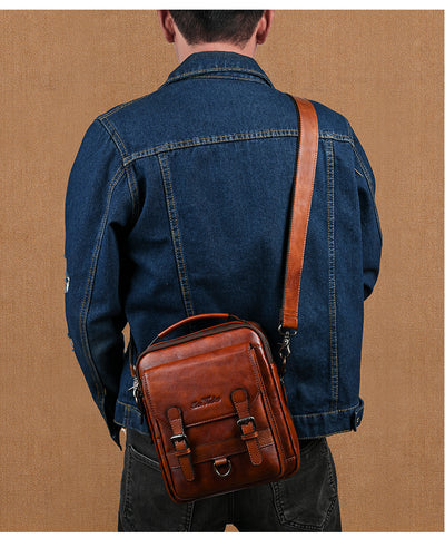 Bolsa Bandolera de Cuero Genuino Estilo Retro para Hombre - Image 12