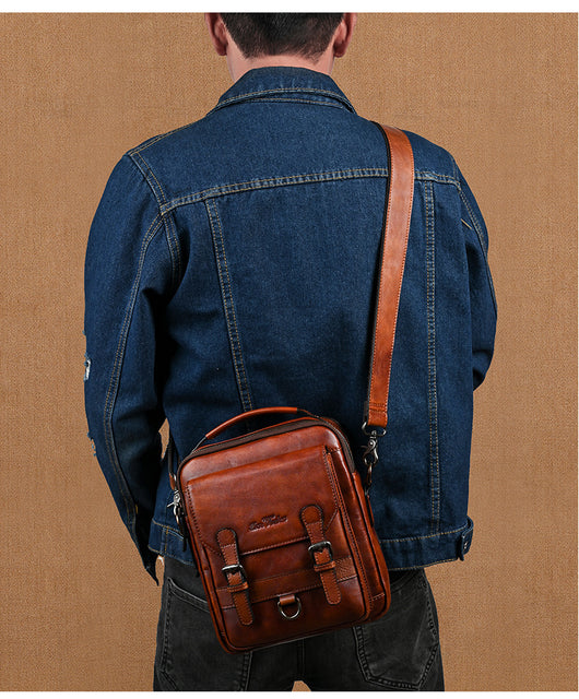 Bolsa Bandolera de Cuero Genuino Estilo Retro para Hombre - Image 12