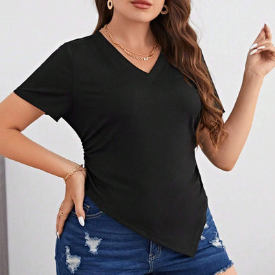 Blusa Tejida Escote V Ajustada con Dobladillo Irregular - Image 3