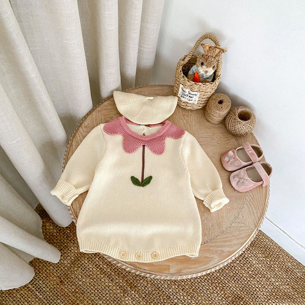 Suéter de Algodón Tejido para Bebé con Flores Delicadas