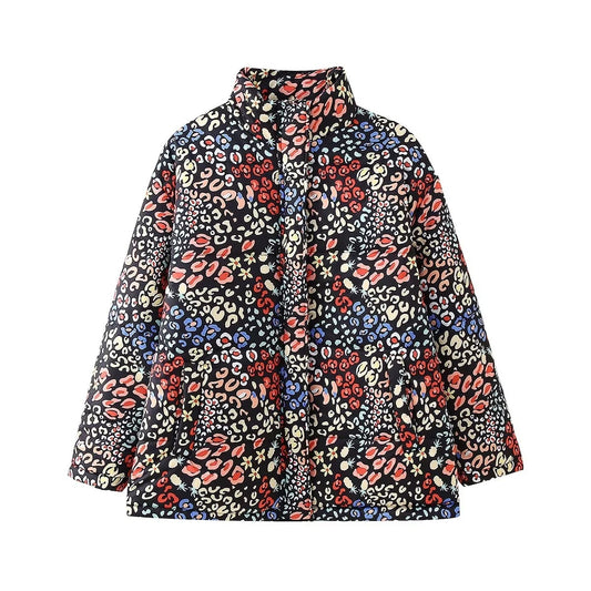 Chaqueta de Algodón Suelta con Cuello de Pie y Cierre