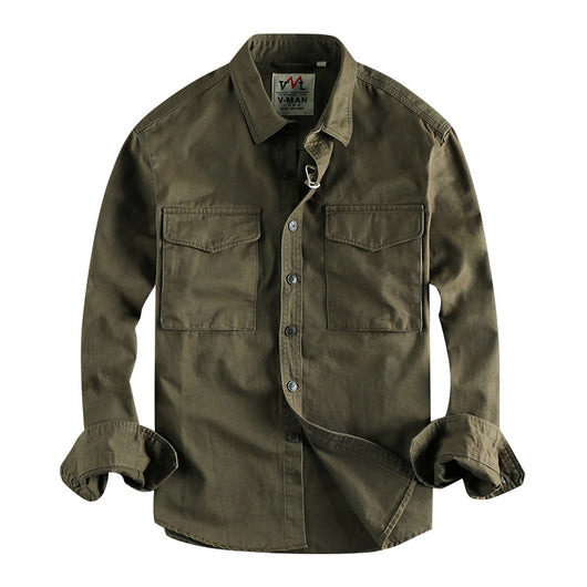 Camisa de Trabajo Retro con Bolsillos 3D - Algodón Manga Larga Hombre - Image 6