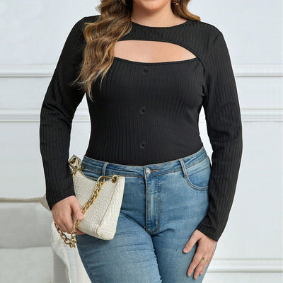 Blusa Ajustada Elegante con Detalles Calados y Mangas Largas