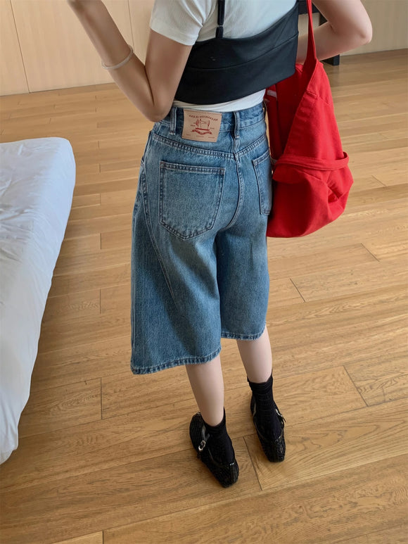 Pantalón Denim Retro Cintura Alta Azul Agua Pierna Ancha
