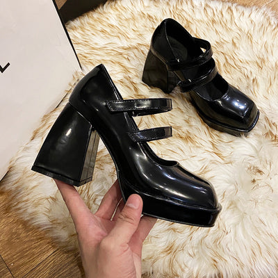 Zapatos Mary Jane Retro Francés Plataforma Impermeable Punta Cuadrada - Image 11