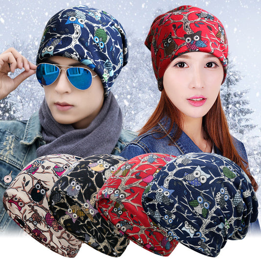Gorro Reversible Unisex con Estampado de Búho - Dual Use para Ciclismo y Moda