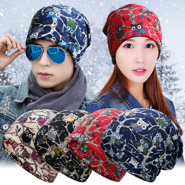 Gorro Reversible Unisex con Estampado de Búho - Dual Use para Ciclismo y Moda
