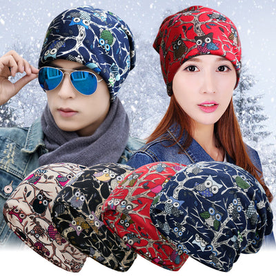 Gorro Reversible Unisex con Estampado de Búho - Dual Use para Ciclismo y Moda