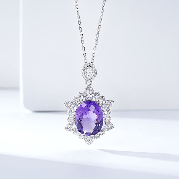 Collar Clavícula Amatista Geométrica Plata 925 Piedra Natural Elegancia Temperada
