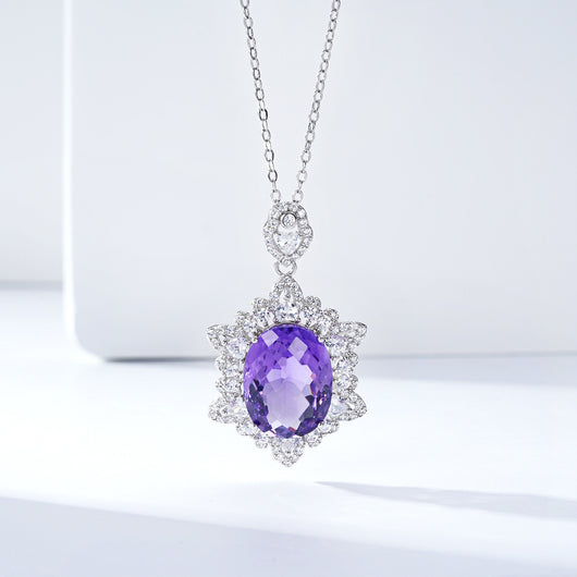 Collar Clavícula Amatista Geométrica Plata 925 Piedra Natural Elegancia Temperada