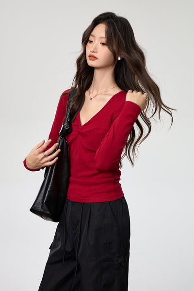 Blusa Elegante Escote Profundo con Nudo y Manga Larga - Image 13