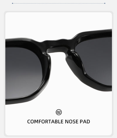 Black square frame sunglasses with dark lenses and small silver accents on the front, shown at an angle. - Image 18