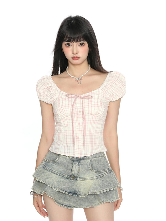 Blusa Corta con Mangas Abullonadas y Moño - Image 6