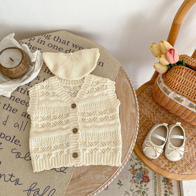 Chaleco Cardigan Tejido V-Neck para Bebés Otoño - Suéter de Punto Crochet Unisex