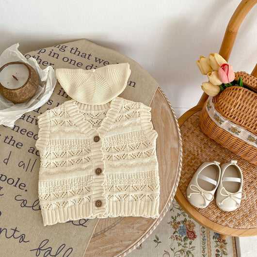Chaleco Cardigan Tejido V-Neck para Bebés Otoño - Suéter de Punto Crochet Unisex