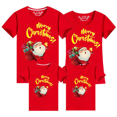 Light green parent-child short sleeve t-shirts with Santa Claus graphic and 'Merry Christmas!' text. - Image 5