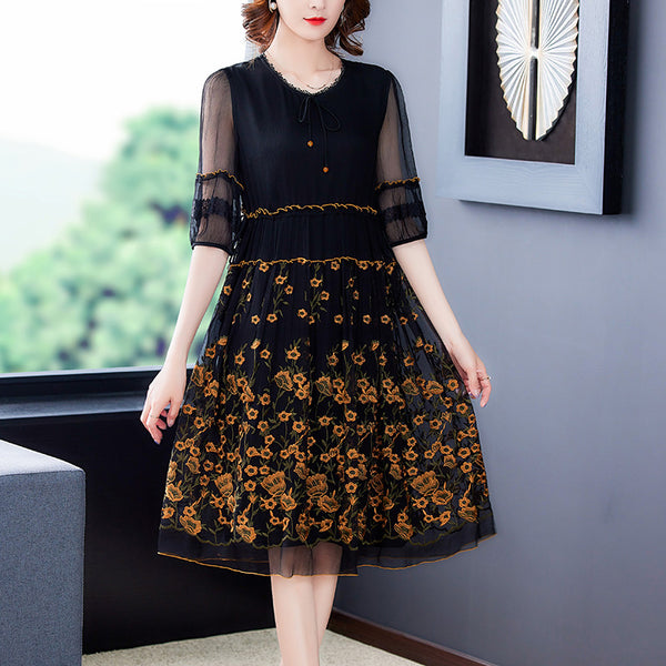 Vestido de Seda Pesada Hangzhou Verano - Elegancia Premium para Mujer