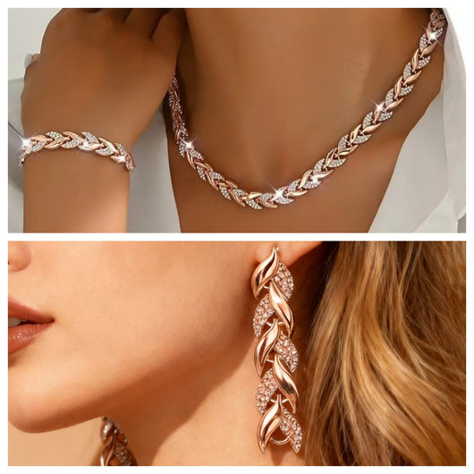 Juego de Collar y Pulsera de Hoja de Cristal con Rhinestones - Joyería Elegante para Mujer - Image 10