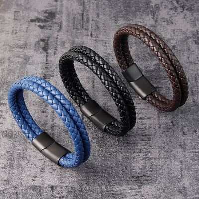 Pulsera de Cuero Multicapa con Aleación para Hombre - Diseño Negro Elegante