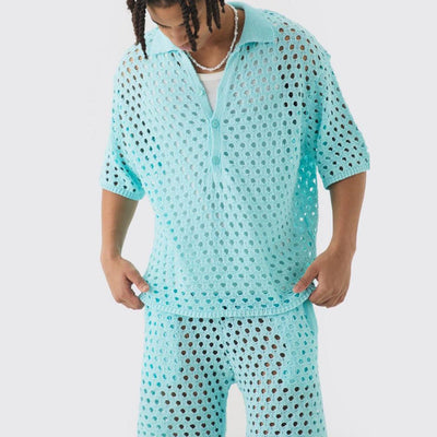 Conjunto de Polo Abotonado y Shorts en Punto Acanalado - Image 3