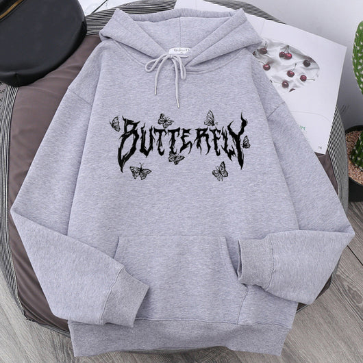 Sudadera Holgada Gótica con Mariposa y Letras para Parejas - Image 9