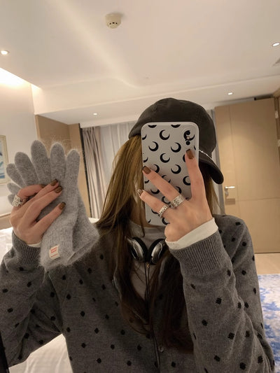 Cardigan Tejido Gris con Lunares Estilo Coreano - Manga Larga Otoño - Image 12
