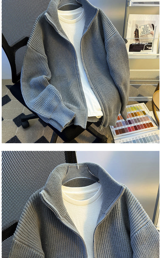 Cardigan Tejido Hip-Hop Retro con Cierre - Suéter Cálido para Hombre - Image 17