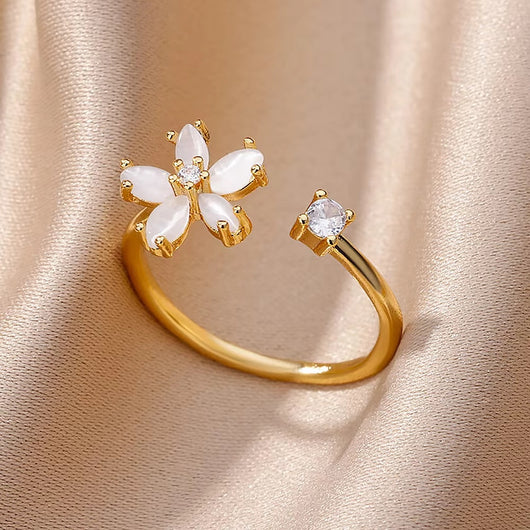 Anillo Flor de Cristal Diamante con Circonita Micro Incrustada - Diseño Abierto Ajustable - Image 15