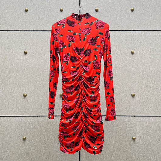 Vestido Mini Plisado con Estampado de Manga Larga - Image 13